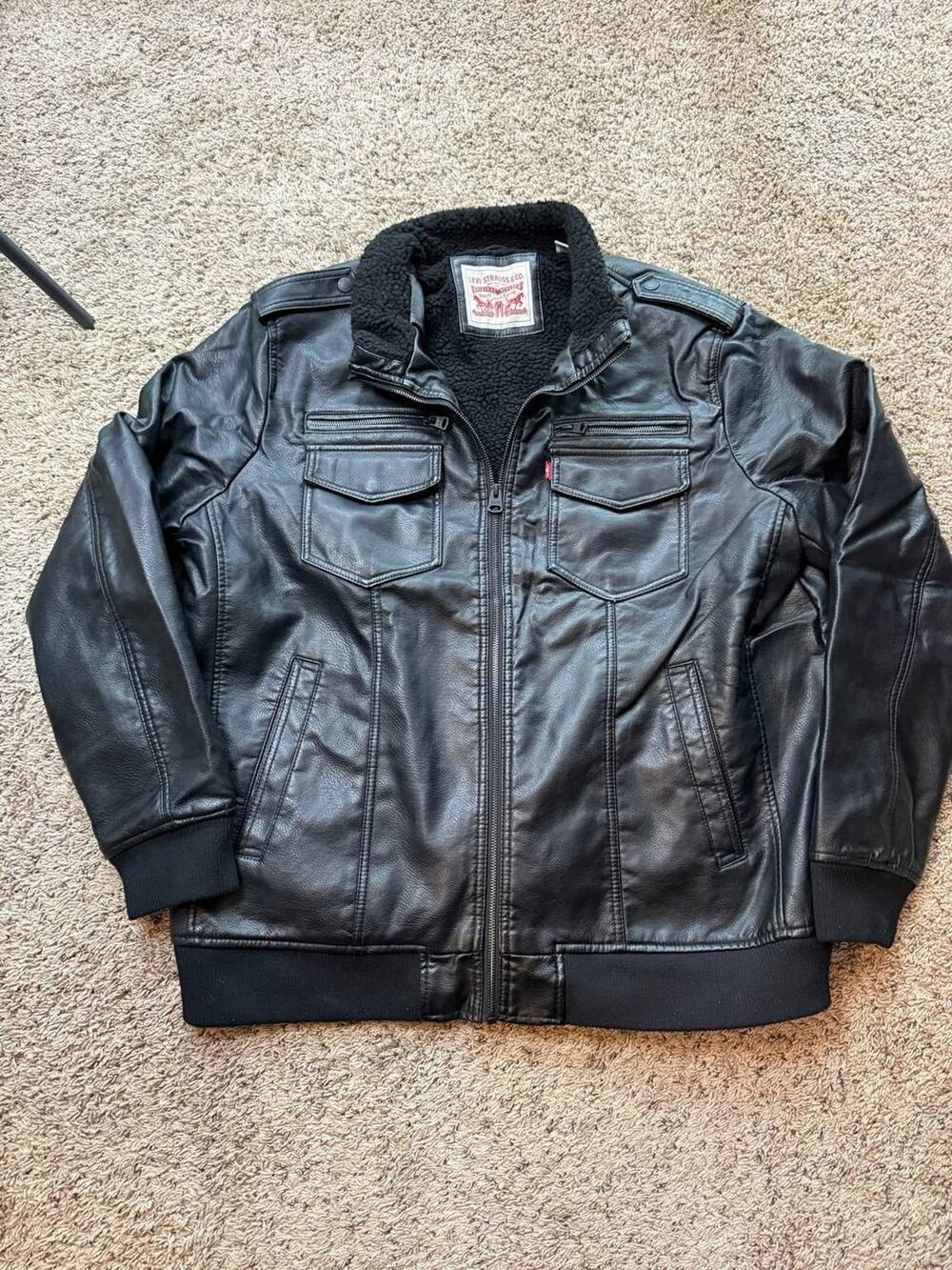 Levi's Strauss Mens faux leather Sherpa Lined Aviator Bomber Jacket Size XXL